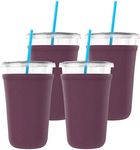 TahoeBay Iced Coffee Cold Cup Sleeve (4-Pack) Reusable Blank Neoprene Insulator Drink Sleeves 22oz - 24oz Beverage Holder for Vinyl Sublimation fits Dunkin' Medium and Starbucks Venti (Maroon)