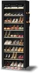 10 Tiers Shoe Rack Stackable Cabinet Storage Organiser Portable Wardrobe With Cover (Black)