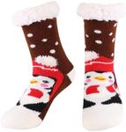 HERYEBING Kids Slipper Socks Boys Girls Warm Socks Kids Bed Socks Cute Animal Soft Thicken Winter Socks Thermal Fleece Fuzzy Non-Skid Children Home Socks Christmas Socks Brown Penguin 3-5 Years (S)