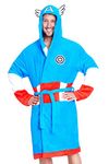 Marvel Mens Dressing Gowns with Hood, Super Soft Fleece Bathrobe Fluffy Dressing Gown Teenagers (L, Blue Captain America)