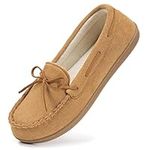 HomeTop Women's Indoor Outdoor Breathable Microsuede Moccasins Loafer Slippers Tan,8 US