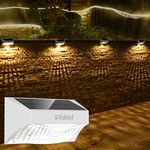 FabStyl Solar Fence Lights Post Lights 4 Pack, RGB 10 Working Mode Solar Deck Lights Outdoor Step Lights Waterproof LED Solar Wall Lights for Stair Deck Patio Garden Wall Pool Yard, White