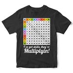 Maths Times Tables Grid Learning T Shirt - Funny Multiplication Math Tee - Mathematics School Teacher Gift Kids Top, Black, 7-8 Years