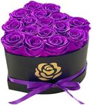 Leayiuvan 16Pcs Preserved Flowers Heart Shape Box - Preserved Roses for Wife Girlfriend Daughter Valentines Day Mothers Day Anniversary Day Birthday Christmas - Eternal Roses (Purple)