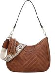 Shoulder Bag for Women, Vaschy Small Vegan Leather Chevron Quilted Crescent Crossbody Purse Hobo Bag Trendy Under the Arm Handbag Brown