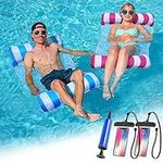 HALOVIE 2 Pack Inflatable Pool Floats Hammock 4-in-1 Multi-Purpose Inflatable Hammock with Air Pump, 2 Pcs Waterproof Mobile Phone Bag, Pool Chairs to Beach Swimming Pool Water Lounge Party Toys