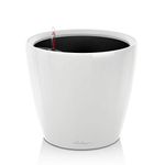 Lechuza Self Watering Plant Pot CLASSICO 21 LS Garden Flower Indoor Outdoor Small Table Plastic Planter with Drainage Hole D21 H20 cm White High-Gloss