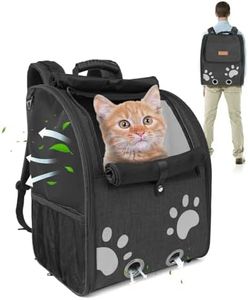MOYSOON Cat Backpack Carrier for Dogs & Cats up to 15lbs, Ventilated Pet Carrier with Anti-Escape Leash & Airflow Vents, Lightweight Travel Backpack for Hiking, Camping (13.6"x10.8"x16.8", Black)