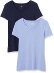 Amazon Essentials Women's Classic-Fit Short-Sleeve V-Neck T-Shirt, Pack of 2, Purple/Navy, L