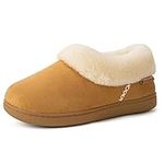 EverFoams Women's Cozy Slippers Fluffy Faux Fur Memory Foam Indoor Outdoor House Shoes with Rubber Sole Tan, 7-8 US