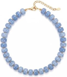 Elystara Light Blue Beaded Necklace for Women, Chunky Acrylic Barrel Bead Choker, No Pendant, Statement Bead Choker Necklace, Adjustable Summer Beach Boho Layering Jewelry Gift