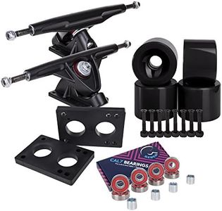 Cal 7 Longboard Skateboard Combo Package with 70mm Wheels & 180mm Lightweight Aluminum Trucks, Bearings Complete Set & Steel Hardware (Black Truck + Solid Black Wheels)