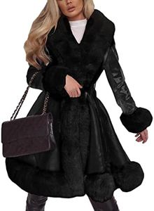 Aurgelmir Women's Faux Leather Jacket Coat Short/Long Parka Coat with Fur Collar Outwear