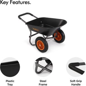 VonHaus 78L Wheelbarrow – Heavy Duty Garden Cart, 2-Wheel, Steel Frame