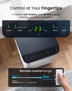 Pro Breeze 4-in-1 Portable Air Conditioner 9000 BTU – WiFi, Timer, Window Kit