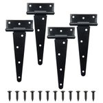 TamBee T-Strap Shed Hinge Gate Strap Heavy Duty Hinge Door Barn Fence Gates Hinges Black Wrought Hardware Iron Rustproof (4, 8inch)