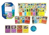 Pokemon Starter Collection 50 Random Cards including Shiny/Rare Holo Cards in Tin + TitanCards® Toploader