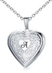 MUERDOU Locket Necklace That Holds Pictures Initial Alphabet Letter Heart Shaped Photo Memory Locket Pendant Necklaces A