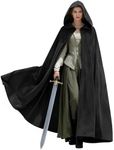 UQJE Medieval Cloak with Hood Halloween Renaissance Hooded Cape for Men and Women-Black