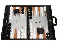 19-inch Premium Backgammon Set - Large Size - Black Board, White and Rum Points