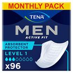 TENA Men Absorbent Protector Incontinence Pads, Level 1, for Light Bladder Weakness, 96 Incontinence Pads (12 x 8 packs) for Men, Specially Engineered for a Man's Body, Length 23cm