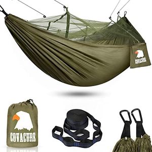 COVACURE Camping Hamac Set avec Moustiquaire - Ultraléger, Respirant, séchage Rapide, hamac de Camping en Nylon Parachute pour Trekking, Voyage, Plage, Jardin - Capacité de 200 kg