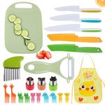 22 Pieces Kids Knife Set for Cutting, Toddler Knife Set with Cutting Board, Plastic Knife, Crinkle Cutter, Peeler, Apron and More, Kids Kitchen Safe Knifves Toddler Kitchen Tools for Real Cooking