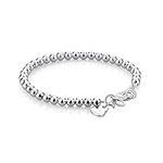 Women 925 Sterling Silver Bracelet Minimalist 4-10MM 5-9 inches Round Bead Chain Girls/Men Solid Silver Bracelet Charm Jewelry Gift (4MM, 5)