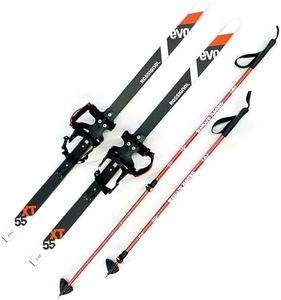 Nordic Rocks Cross Country Skis - NO Ski Boots Required - Step-In Bindings for ANY Winter Boot - Adjustable-Length XC Ski Poles, Classic Touring Equipment for Children and Youth NEW to Skiing (130 cm)