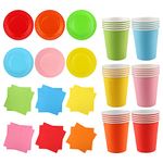 Fowecelt Party Plates Cups Napkins - 90pcs Paper Plates and Cups Set, Rainbow Party Tableware, Neon Party Supplies, Coloured Paper Plates Multicolor Cups Rainbow Napkins for Birthday Decoration