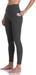 Colorfulkoala Women's High Waisted Tummy Control Workout Leggings 7/8 Length Yoga Pants with Pockets (L, Charcoal Grey)