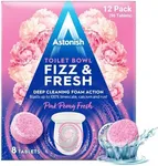 Astonish Foaming Pink Peony Toilet Bowl Cleaner - Deep Cleaning Limescale, Calcium & Rust - No Bottle, Removes Hard Stains - Box of 8 Tablets (12 Boxes)