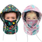 Leamekor Kids Winter Balaclava Windproof Hats (2 Pack), Warm Fleece Ski Mask for Boys & Girls, Adjustable Full Face Cover (Dinosaur + Fish Scales)