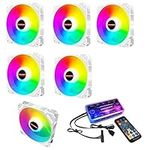 RGB Case Fans 6 Pack, 120mm Computer Cooling PC Case Fan Addressable RGB Lighting Fan Quiet Chassis Fan with Remote, Controller Hub, Music Rhythm Sync & 5V ARGB Motherboard Sync, Upgrated White