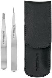 Tweezerman Black Petite Tweezer Set, Includes a Mini Pair of Slant & Point Tweezers, and a Black Protective Travel Case, (Pack of 3)