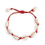 El Regalo Beach Cowrie Shell Anklet/Bracelet for Girls & Women- Bohemian Adjustable Hawaiian Beach Summer Vintage Anklet Hand-woven Decoration Jewelry for Girl Women (Red)