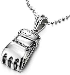 COOLSTEELANDBEYOND Guante de Boxeo Collar con Colgante de Hombre Muchachos Niños, Acero Inoxidable, Bola Cadena 60CM