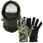 DNA Cold Weather Carp Fishing Fleece Lined OD Green Adjustable Snood with Gloves (Medium, Large or Extra Large - You Pick) (Medium Gloves)