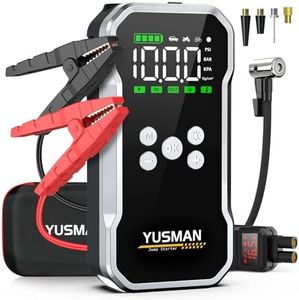 YUSMAN Booster Batterie Voiture - 5000A Démarreur de Voiture 12V(Jusqu'à 10L GAS/8L Diesel), Démarreur avec 150 PSI Compresseur d’Air, Jump Starter avec Pinces de Sûreté Intelligentes,LED