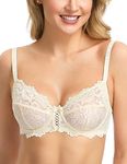 WingsLove Women's Full Coverage Non-Padded Bra Soft Cup Floral Lace Underwire Bra (Champagne, 38DDD)