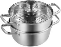 VEVOR Steamer Pot, 9.5in/24cm Steamer Pot for Cooking with 5QT Stock Pot and Vegetable Steamer, Food-Grade 304 Stainless Steel Food Steamer Cookware with Lid for Gas Electric Induction Grill Stove