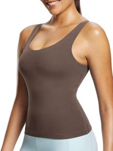 baleaf Freeleaf Longline Sports Bras for Women, Wirefree 3D Molded Cup Tank Tops, Medium Impact Yoga Workout Running Bra Dark Brown S-M