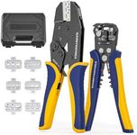 haisstronica 6 in 1 Crimping Tool Kit and Wire Stripper, Ratcheting Wire Crimper with 6 PCS Interchangeable Dies for Heat Shrink,Non-Insulated,Ferrule,Open Barrel,Insulated Connectors, men tool gifts