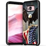 Galaxy S8 (5.8 Inch) Phone Case, Dual Layer Shock Proof Bumper Protective Phone Cover - American Bald Eagle Flying with Flag