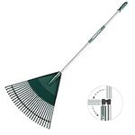 ORIENTOOLS Garden Rake, Garden Leaf Rake, Foldable Garden rake for Leaves Lightweight Steel Poly Shrub Rake for Cleaning Leaves, 26 Tines, 167 cm (Green)