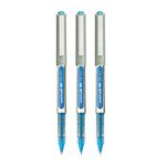 UNI-BALL Eye UB157 0.7mm Roller Ball Pen | Waterproof Pigment Ink | Lightweighted Sleek Body | Long Lasting Smudge Free Ink | School and Office stationery | Light Blue Ink, Pack of 3