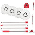 Spin Mop Replacement Head Set with Base and 30" to 58" Mop Handle, Spin Mop Combo Set Compatible with O-Cedar Spin Mop, Spin Mop Kits Include 4 Pack Mop Refills and 1 Base&Handle