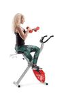 Proform X Bike Ultra-Quiet Folding Exercise Bike with Two 2 lb Dumbbells, Heart Rate and LCD Monitor, Easy to assemble for home workout.on this indoor stationary bike- Red