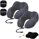DAWNTREES 2 Pack Neck Pillow for Travel, Travel Pillow for Airplane,Memory Foam Neck Pillow Support Pillow.Compact & Lightweight