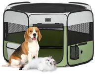 PETSFIT Dog Playpen, Pop Up 36" Sturdy Foldable Medium Dog Kennel Puppy Playpen Indoor Outdoor Portable Pet Playpen with Carring Case Zipper Removable Mesh Top and Leakproof Playpen Bottom Mat Green M